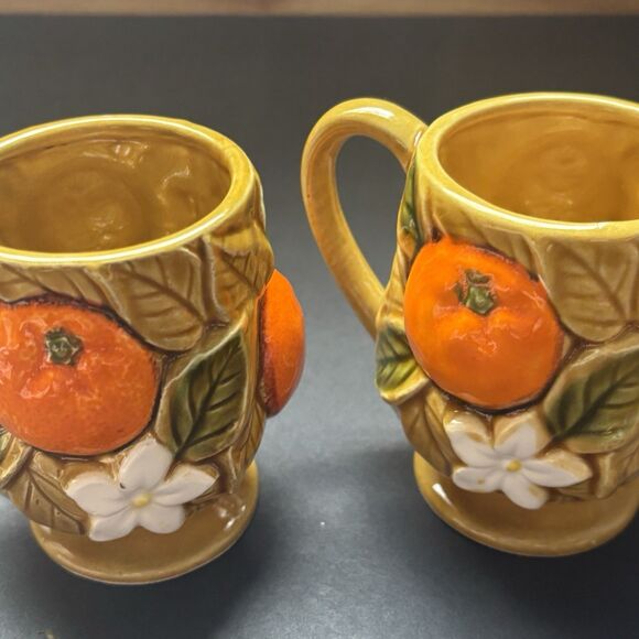 Vintage Florida Orange Blossom Souvenir Mugs Set 2 Japan Citrus Glazed Rare - Picture 5 of 13